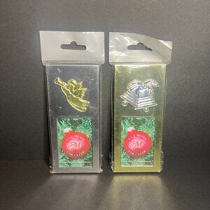Set of 2 Michaels Gold & Silver Christmas Bells & Holly and Angel Picture Frames